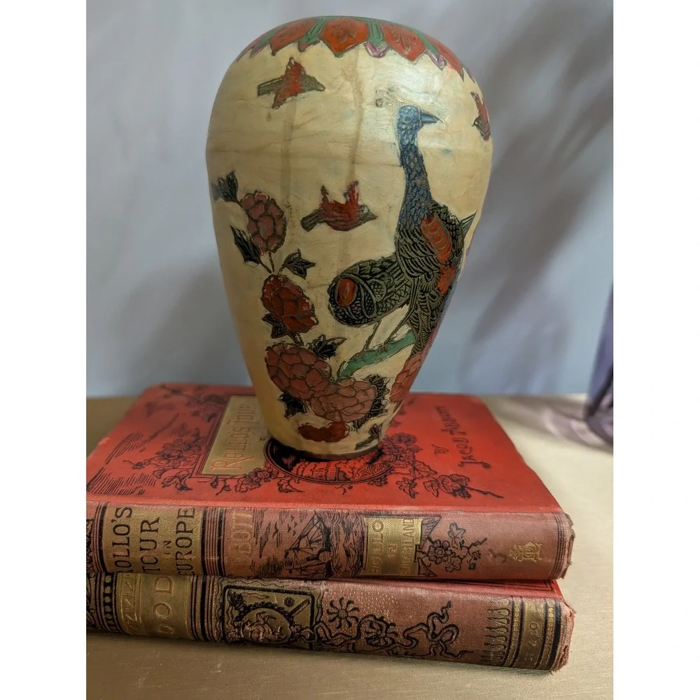 Vintage Brass Cloisonne Hand Painted Bird &‎ Floral Design Home Decor Vase